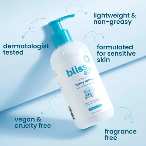 Vista 2 de Bliss Loción para bebé, de alta calidad y sin perfume, para piel seca y sensible, crema diaria hidratante - para bebés, niños pequeños, niños