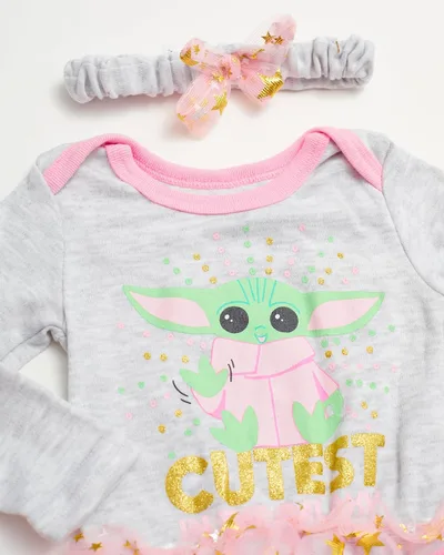 Vista 2 de STAR WARS Baby Yoda - Body de manga larga para bebé recién nacida con tutú y diadema