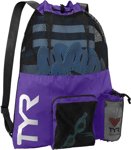 Vista 15 de TYR Mochila Big Mesh Mummy para natación, gimnasio y equipo de entrenamiento, color negro, capacidad de 40 litros