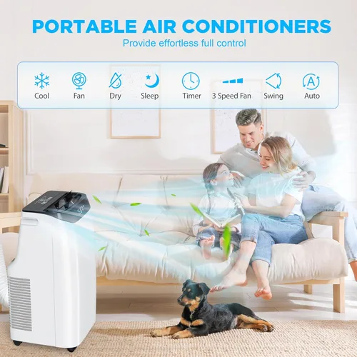 Vista 4 de Aire acondicionado portátil de 12,000 BTU que enfría hasta 500 pies cuadrados, unidad de CA portátil 3 en 1 de eficiencia energética con control