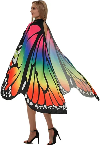 Vista 5 de Capa de alas de mariposa de Halloween para mujer, disfraz de mariposa de Halloween con diadema de antenas