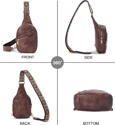 Vista 7 de Telena Bolso bandolera para mujer, cangureras cruzadas para mujer, bolso de pecho de moda con correa ajustable, 1- marrón