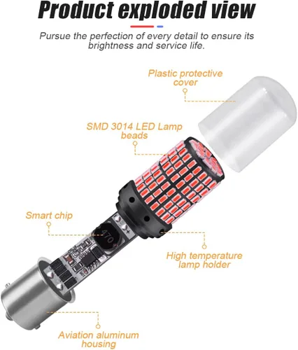 Vista 2 de Paquete de 2 bombillas LED de freno 1157, bombilla de repuesto BAY15D de 12 V-24 V para freno de reversa, cola de correr, estacionamiento, universal