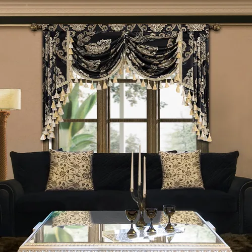 Vista 8 de Loom and Mill Cenefas de Cascada de Lujo para Ventanas, Elegante Cenefa de Cortinas Gruesas de Jacquard con Borlas para Sala de Estar, Dormitorio