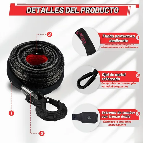 Vista 4 de TYT Kit de Cuerda Sintética para Cabrestante - 1/2" x 92' con 32000 lbs de Resistencia, Funda Protectora, Gancho de Servicio Pesado y Correa