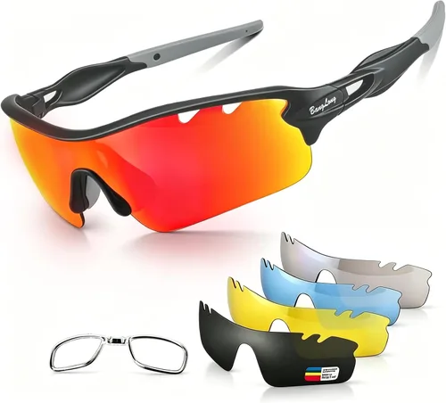 Vista 7 de BangLong Polarized UV400 Sports Sunglasses with 5 Lenses for Men Women TR90 Flexible Frame, 5 Interchangeable Lens with RX Insert, 0.9oz Sports