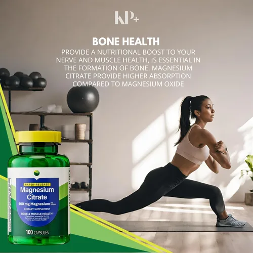 Vista 6 de KP+ Magnesio Citrato de magnesio 100 mg Apoyo a la salud ósea y muscular Cápsulas de liberación rápida 100 unidades Suplemento dietético