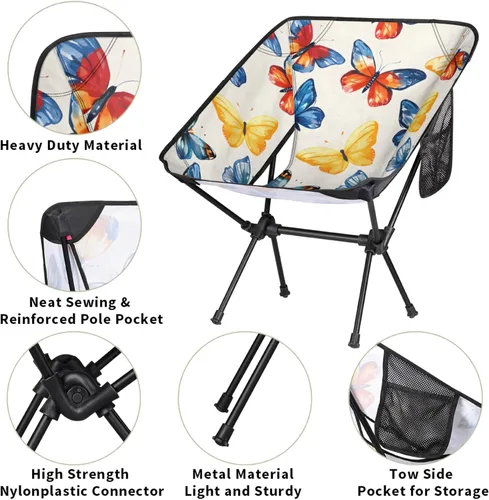 Vista 4 de Honeybaby Silla plegable de camping con mariposa, sillas de camping, ligeras, portátiles, sillas plegables para exteriores, para camping, viajes