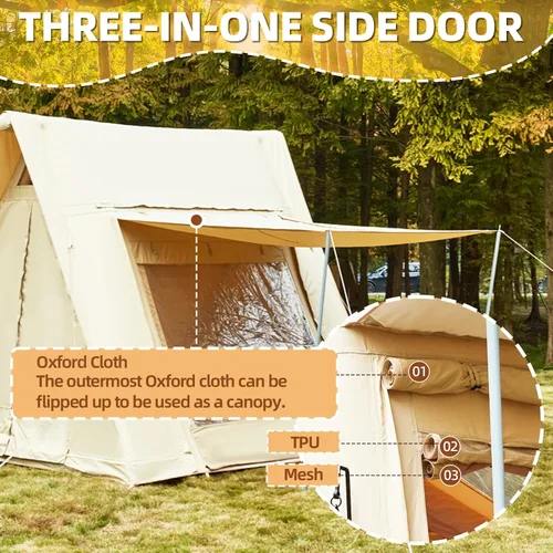 Vista 5 de Carpas inflables de 15.7 x 11.8 pies para camping, 8-12 personas 2 habitaciones con tragaluz de TPU, pantalla de película, puerto de aire
