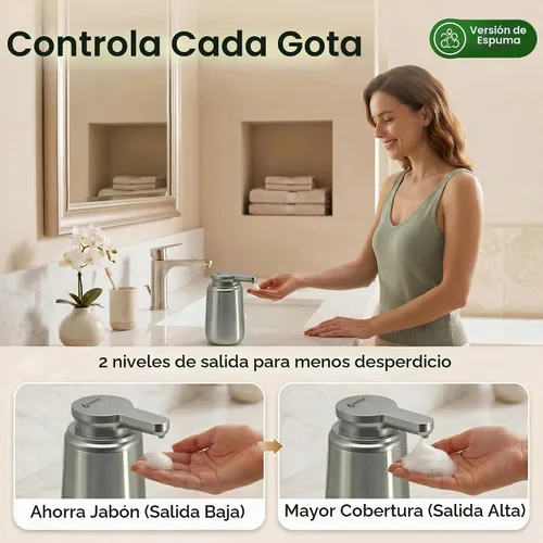 Vista 4 de GentleJet NovaJet - Dispensador automático de jabón espumoso con sensor sin contacto, USB-C recargable, acero inoxidable 304, IPX5 resistente al