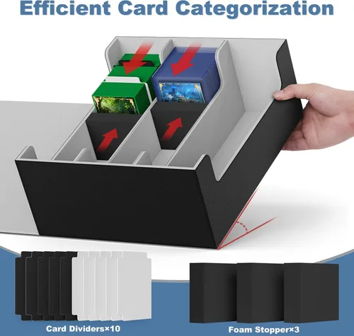 Vista 3 de Mlikero Caja de Cubierta de Cartas para Tarjetas Comerciales 1800+, Caja de Almacenamiento de Tarjetas Comerciales Compatible con Toploader