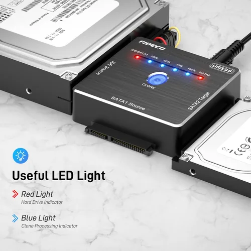 Vista 6 de FIDECO Adaptador SATA/IDE a USB 3.0, cable adaptador de disco duro para disco duro universal de 2.5/3.5 pulgadas IDE/SATA HDD externo SSD