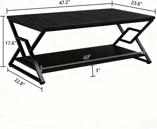 Vista 2 de HOMISSUE - Mesa de café, mesa de café rústica rectangular con almacenamiento de 2 niveles, mesa central de madera de ingeniería con estantes