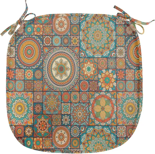 Vista 237 de Ambesonne Cojín de asiento para silla de flores, detalles florales con hojas y remolinos, estampado artístico romántico y vívido y vibrante