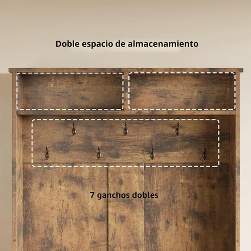 Vista 4 de Aiho Perchero de Entrada con Banco y Almacenamiento, Perchero de Pasillo 3 en 1 con Perchero para Abrigos, Banco de Zapatos Ajustable