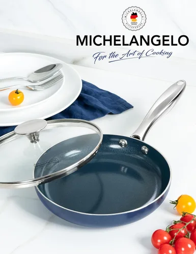 Vista 7 de MICHELANGELO - Sartén pequeña para freír - Sartén antiadherente de 8 pulgadas con tapa, sartén de tortilla no tóxica con mango de acero inoxidable