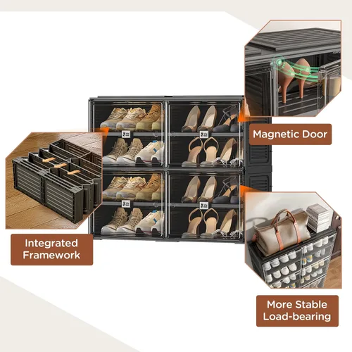 Vista 5 de Vipbox Zapatero Organizador Gabinete Negro para Entrada de Armario, Cajas de Almacenamiento de Zapatos Transparentes Apilables Almacenamiento