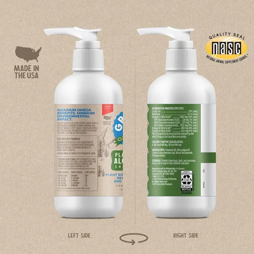 Vista 3 de Grizzly Pet Products Algal Plus Omega 3-6-9 Suplemento alimenticio para perros y gatos, botella de 8 onzas