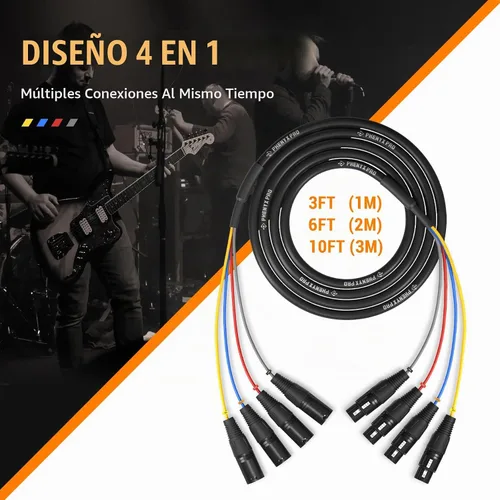 Vista 2 de Phenyx Pro PCBL-4IN1-3-V2 Cable de serpiente para micrófono XLR de 4 canales y 3 pies