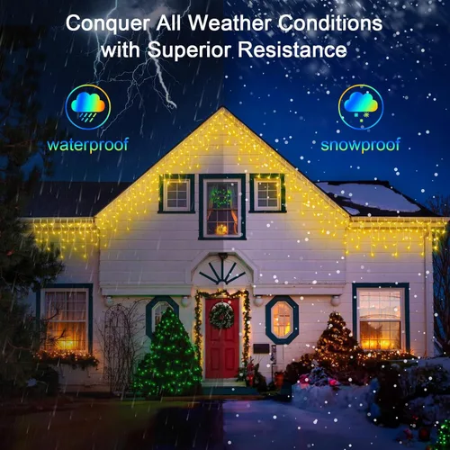 Vista 6 de 612 luces LED de Navidad para exteriores de 60 pies, 136 gotas de hielo, 12 modos profesionales con temporizador de memoria y brillo, tira de luces