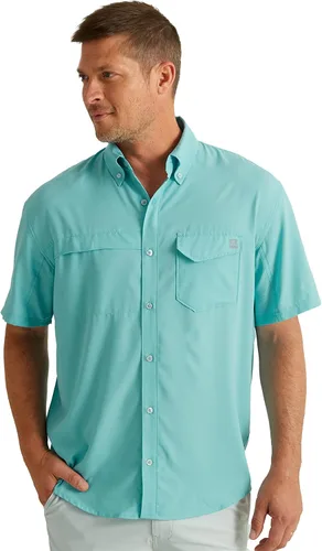 Vista 34 de HUK Men's Tide Point Kc Scott Original Artwork Short Sleeve Shirt, Fishing Button Down Negro