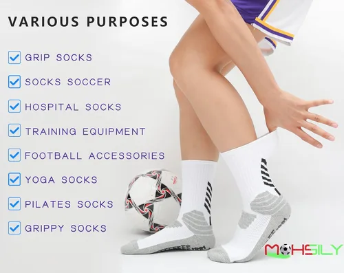 Vista 4 de MOHSILY Calcetines antideslizantes de fútbol para hombre, con agarres, antideslizantes, para hospital, para entrenamiento, atléticos
