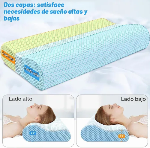Vista 5 de Almohada cervical ergonómica para dormir, tamaño Queen azul