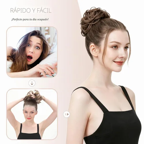 Vista 6 de FESHFEN Pieza de Cabello de Moño Desordenado - Extensiones de Coleteros de Moño de Cabello Ondulado Rizado Elástico Postizos Sintéticos para Mujeres