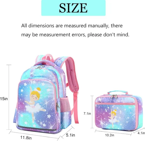 Vista 2 de LOIDOU Mochila para niños y niñas mochila preescolar mochila escolar con caja de almuerzo Azul Patchwork L