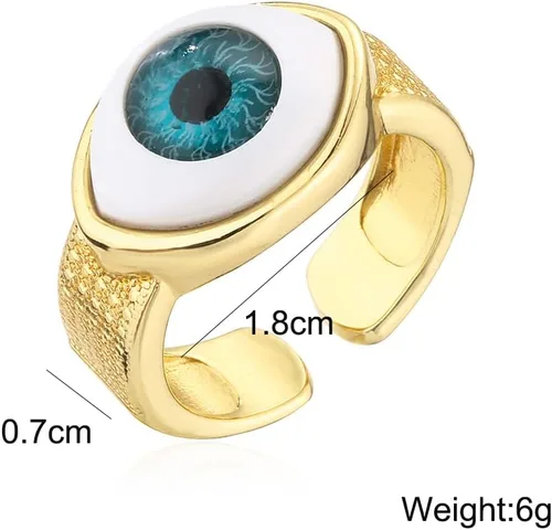 Vista 2 de Anillo de dedo chapado en oro de 18 quilates 3D con dije de mal de ojo para mujeres y hombres ajustable, resina, Acrílico