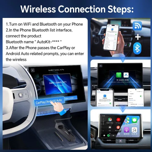 Vista 5 de Carlinkit FireDrive Link Pro Car TV Mate, convertido con cable a Android inalámbrico Auto y adaptador CarPlay, compatible con CarPlay con cable