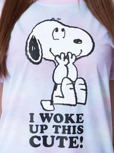 Vista 4 de INTIMO Peanuts - Conjunto de pijama para mujer con texto en inglés "I Woke Up This Cute Tie-dye", Multi colorido