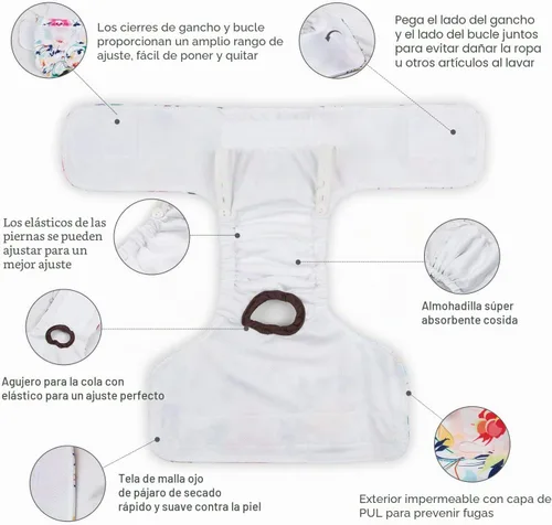 Vista 3 de CuteBone - Pañales para perras, paquete de 3 unidades para perritos, talla XS, D14XS