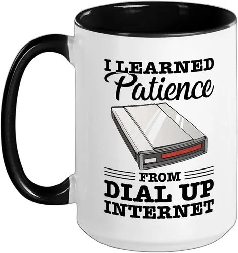 Vista 15 de Taza de cerámica vintage de los 90s Nostalgia Retro 90s Dial Up Internet Vintage, negro/blanco