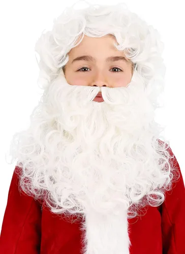 Vista 3 de Fun Costumes Peluca y barba sintética de Papá Noel blanco