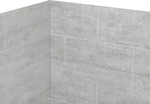 Vista 3 de Ove Decors Misty 60 x 32 pulgadas. Pared de ducha de superficie sólida para alcoba con azulejos grises horizontales