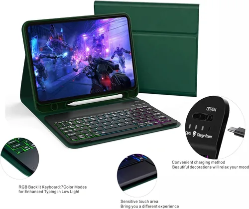 Vista 6 de Funda con teclado para Samsung Galaxy Tab A9+ Plus 2023/A11+ Plus 2025 de 10.9 pulgadas, incluye mouse y teclado magnético con retroiluminación