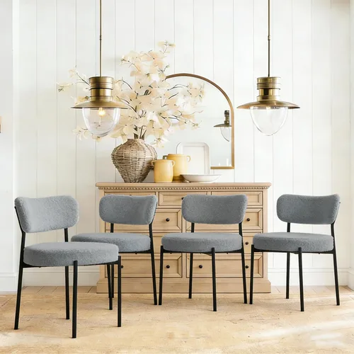 Vista 14 de Boucle - Juego de 2 sillas de comedor, modernas sillas de cocina tapizadas de mediados de siglo con respaldo curvado y patas de metal negro, sillas