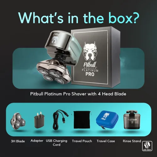 Vista 2 de Skull Shaver Pitbull Platinum PRO - Kit de afeitadora de cabeza y cara, afeitadora eléctrica inalámbrica, capacidades de afeitado en húmedo y seco