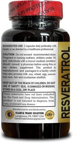 Vista 3 de Trans Resveratrol 500mg - Polifenol a base de plantas, procedente de Knotweed de semilla de uva, sin rellenos ni aditivos artificiales, complejo