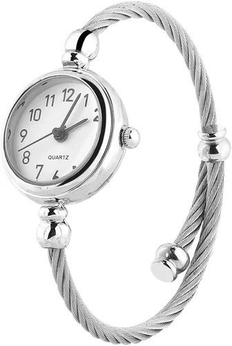 Vista 9 de FILFEEL Relojes para mujer, reloj de pulsera abierto analógico redondo de cuarzo con correa de aleación de cuarzo (disco blanco digital), Disco