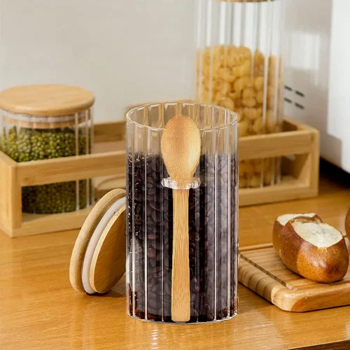 Vista 7 de Steviieden tarro de vidrio de 710 ml hermético con tapas de bambú contenedor de avena nocturna para decoración de barra de café tarro