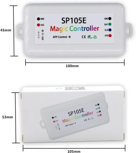 Vista 7 de Paquete de 2 controladores LED SP105E, controlador Bluetooth LED Ws2812b para Ws2811 SK6812 APA102 luces IC inteligentes, DC5-24V controlador