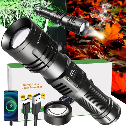 Vista 11 de Linternas LED recargables de alto lúmenes, 10000 mAh de alta potencia impermeable más brillante linterna Zoomable Spotlight linterna