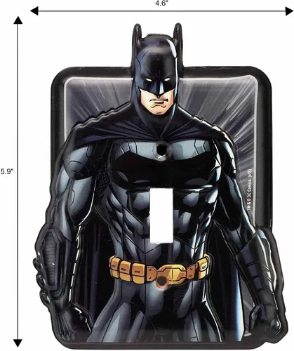 Vista 6 de DC Comics - Placa de interruptor de pared de metal en relieve de Batman de la Liga de la Justicia, decoración de placa de interruptor de Batman
