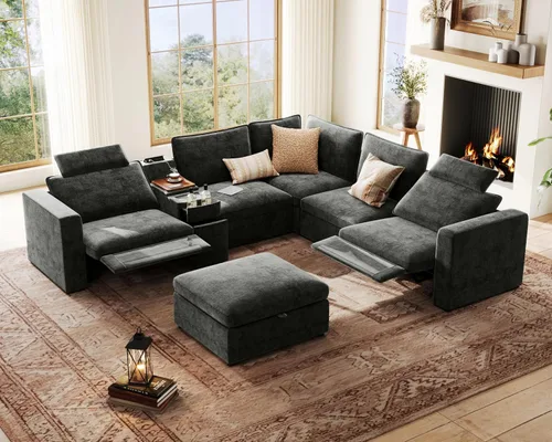 Vista 20 de Sofá reclinable eléctrico de 102.8 pulgadas con reposacabezas, sofá reclinable modular Cloud de gran tamaño con mesa, cajón de almacenamiento