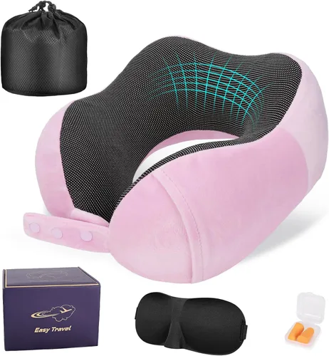 Vista 12 de Cirorld - Almohada de cuello para viajes, almohadas de viaje para aviones, 100% espuma viscoelástica para cuello, almohada de vuelo ajustable