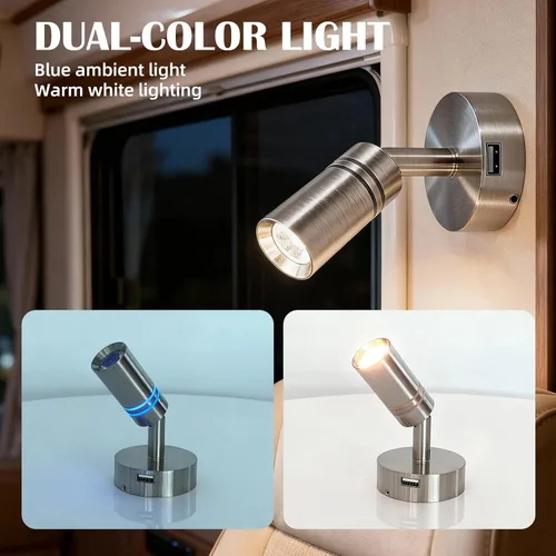 Vista 7 de THALASSA Lámpara de lectura LED interior de RV de 12V con puerto USB de 5V - Interruptor táctil integrado, brillo regulable, montaje en superficie