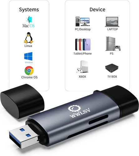 Vista 2 de Lector de tarjetas de memoria, lector de tarjetas micro SD 2.0 USB 2.0 2 en 1, lector de tarjetas SD a adaptador USB para tarjetas MicroSDXC y Micro