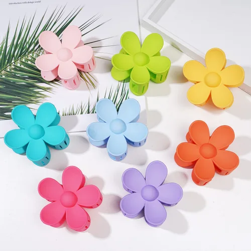 Vista 4 de Pinzas para el pelo de flores, 8 unidades, lindas pinzas para el cabello, pinzas para el cabello mate, pinzas de garra grande, sujeción fuerte